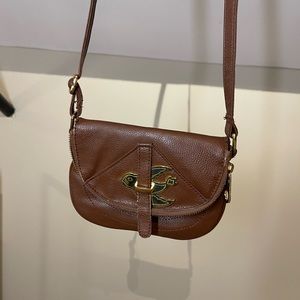 Brown crossbody bag with gold bird